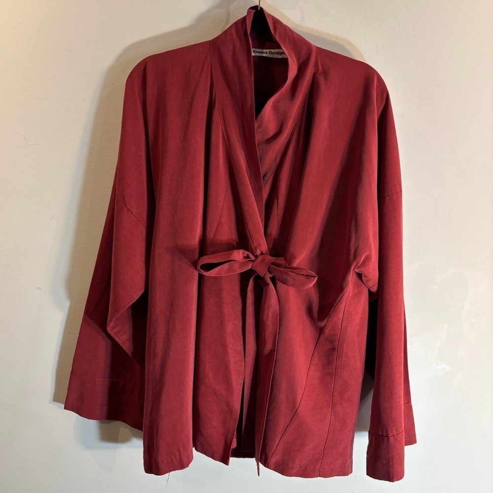 MS EMMA DESIGNS Sz XL (estimated) Brick Red Kimono-Style Top Jacket with Bow